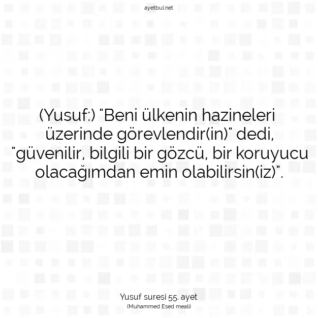 Ayetbul | Kuran Mealleri | Quran | Yusuf suresi 55. ayet