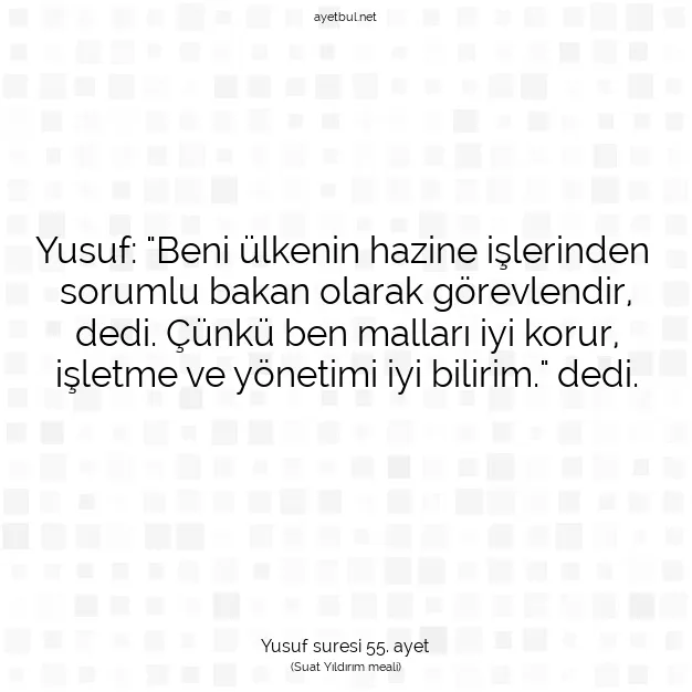 Ayetbul | Kuran Mealleri | Quran | Yusuf suresi 55. ayet