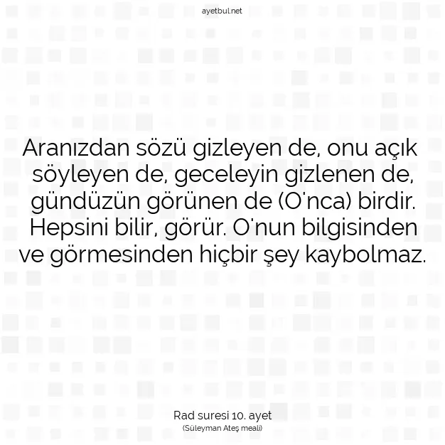 Ayetbul | Kuran Mealleri | Quran | Rad suresi 10. ayet