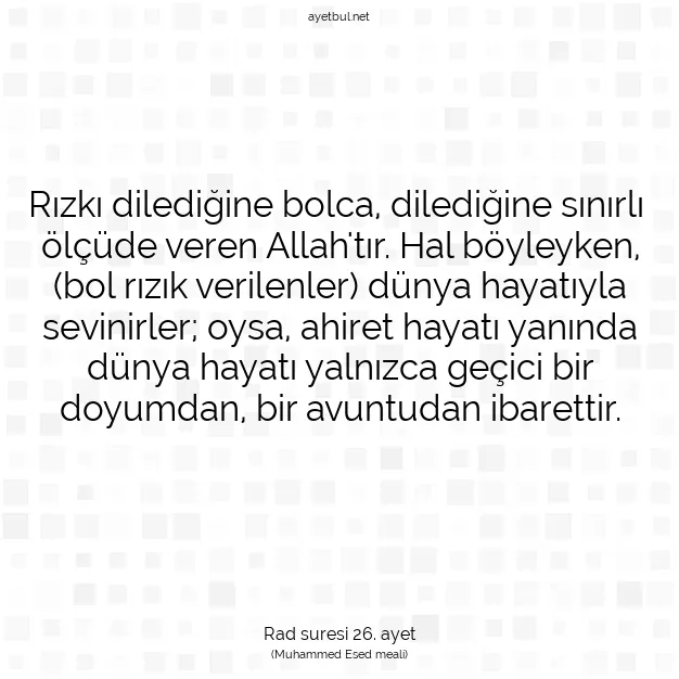 Ayetbul | Kuran Mealleri | Quran | Rad suresi 26. ayet