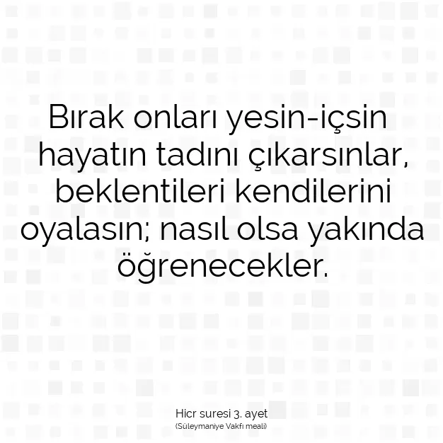 Ayetbul | Kuran Mealleri | Quran | Hicr suresi 3. ayet