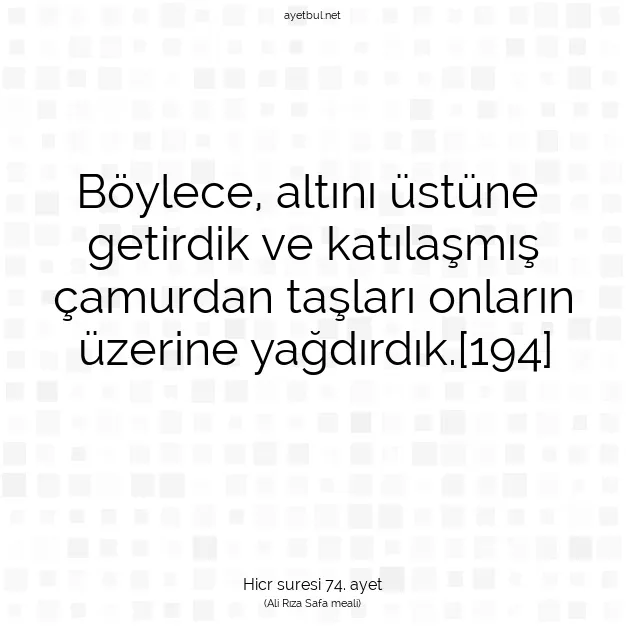 Ayetbul | Kuran Mealleri | Quran | Hicr suresi 74. ayet
