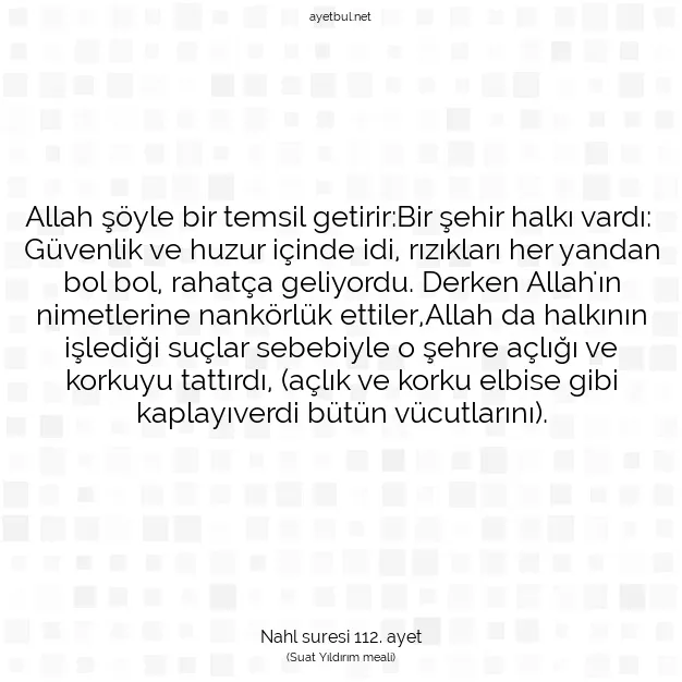 Ayetbul | Kuran Mealleri | Quran | Nahl suresi 112. ayet