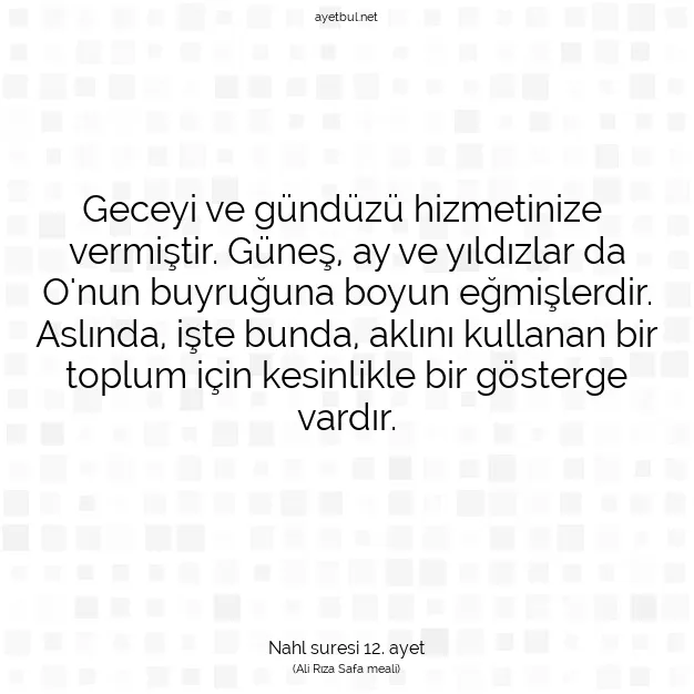 Ayetbul | Kuran Mealleri | Quran | Nahl suresi 12. ayet