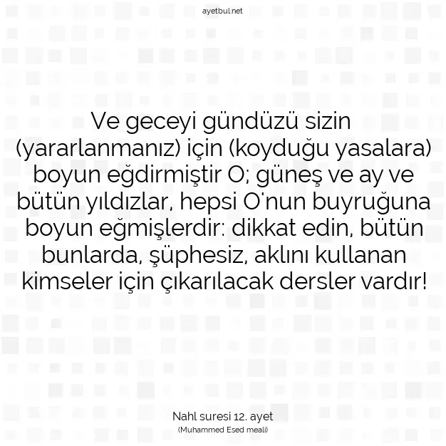 Ayetbul | Kuran Mealleri | Quran | Nahl suresi 12. ayet