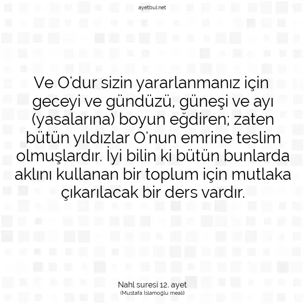 Ayetbul | Kuran Mealleri | Quran | Nahl suresi 12. ayet