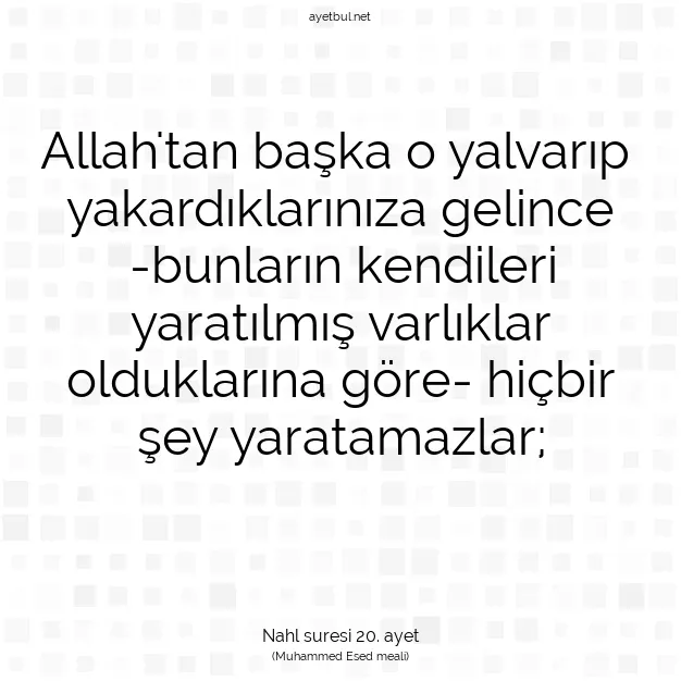 Ayetbul | Kuran Mealleri | Quran | Nahl suresi 20. ayet