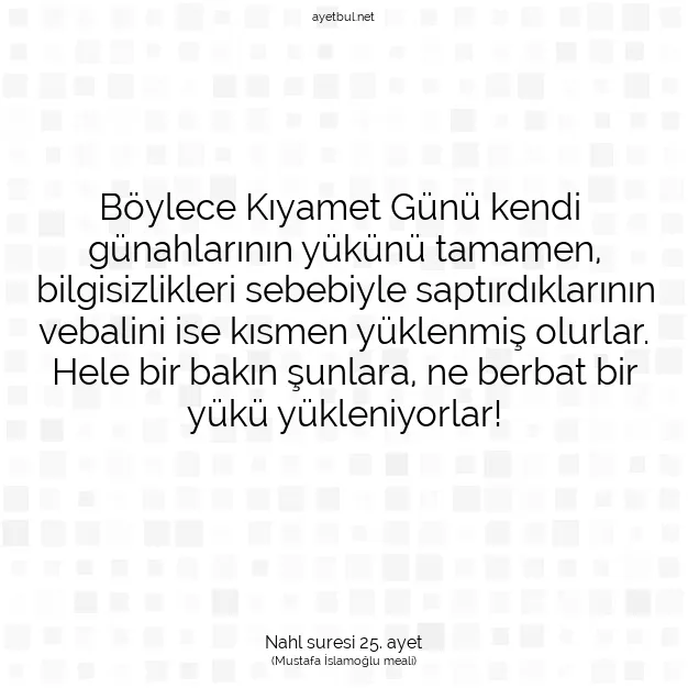 Ayetbul | Kuran Mealleri | Quran | Nahl suresi 25. ayet