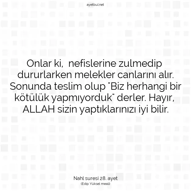 Ayetbul | Kuran Mealleri | Quran | Nahl suresi 28. ayet