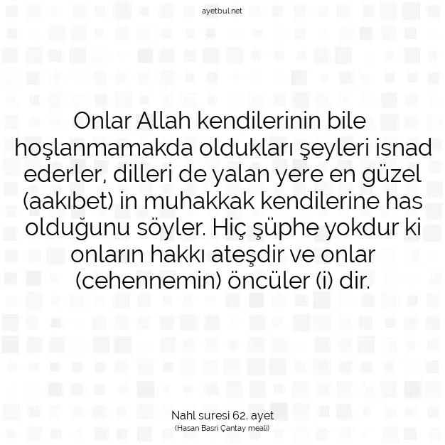 Ayetbul | Kuran Mealleri | Quran | Nahl suresi 62. ayet