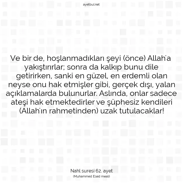 Ayetbul | Kuran Mealleri | Quran | Nahl suresi 62. ayet