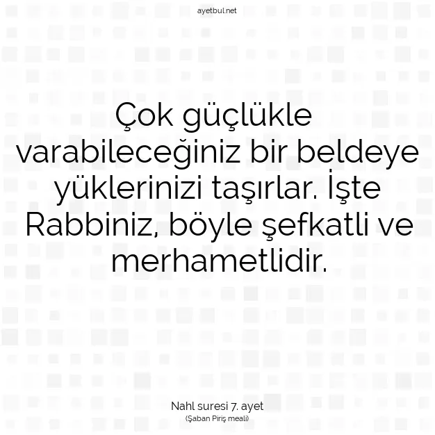 Ayetbul | Kuran Mealleri | Quran | Nahl suresi 7. ayet