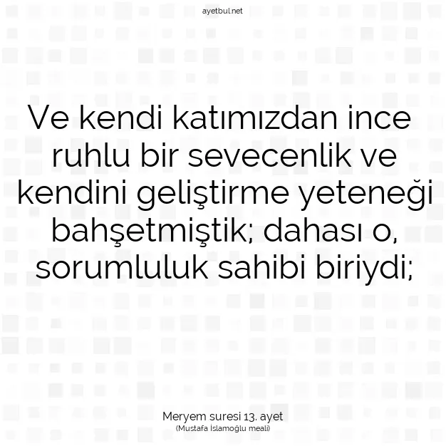 Ayetbul | Kuran Mealleri | Quran | Meryem suresi 13. ayet