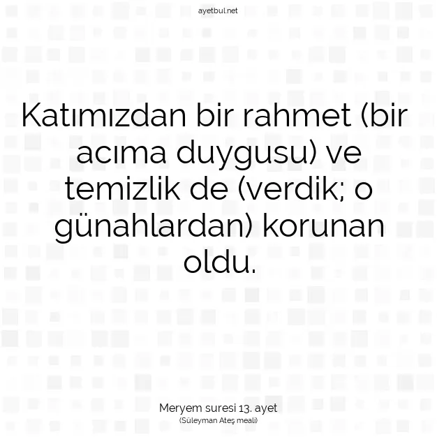 Ayetbul | Kuran Mealleri | Quran | Meryem suresi 13. ayet