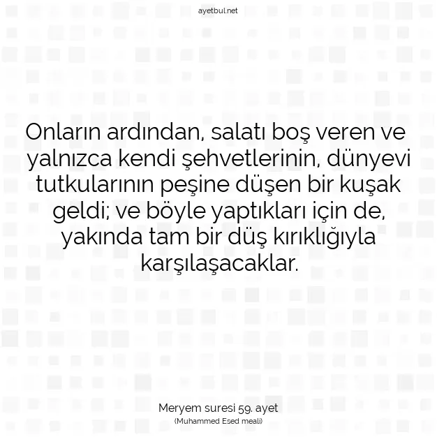 Ayetbul | Kuran Mealleri | Quran | Meryem suresi 59. ayet