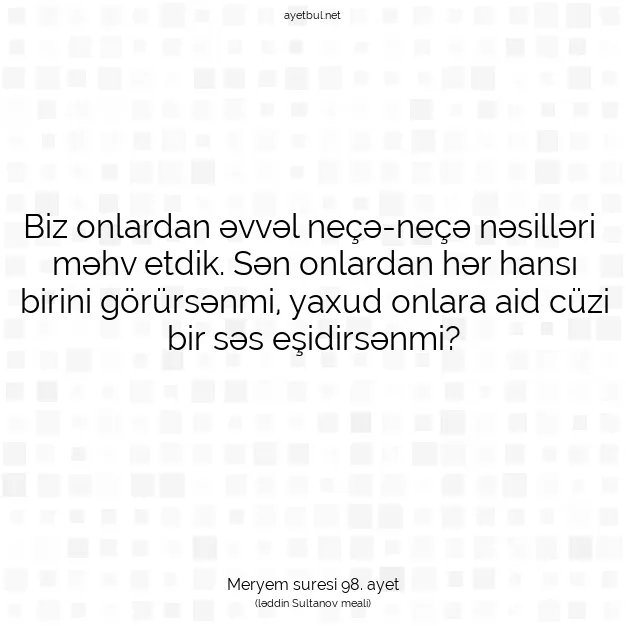 Ayetbul | Kuran Mealleri | Quran | Meryem suresi 98. ayet