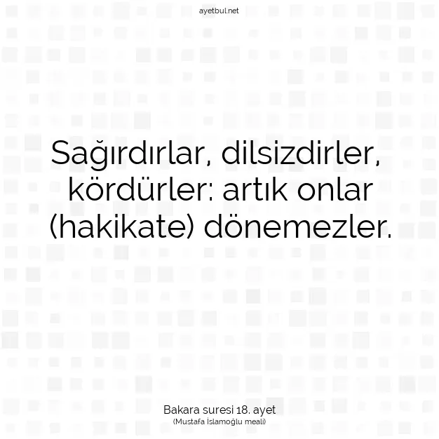Ayetbul | Kuran Mealleri | Quran | Bakara suresi 18. ayet