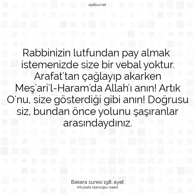 Ayetbul | Kuran Mealleri | Quran | Bakara suresi 198. ayet