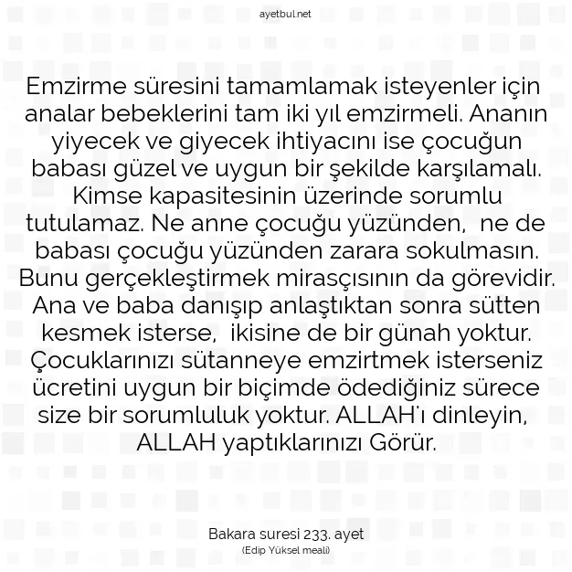 Ayetbul | Kuran Mealleri | Quran | Bakara suresi 233. ayet