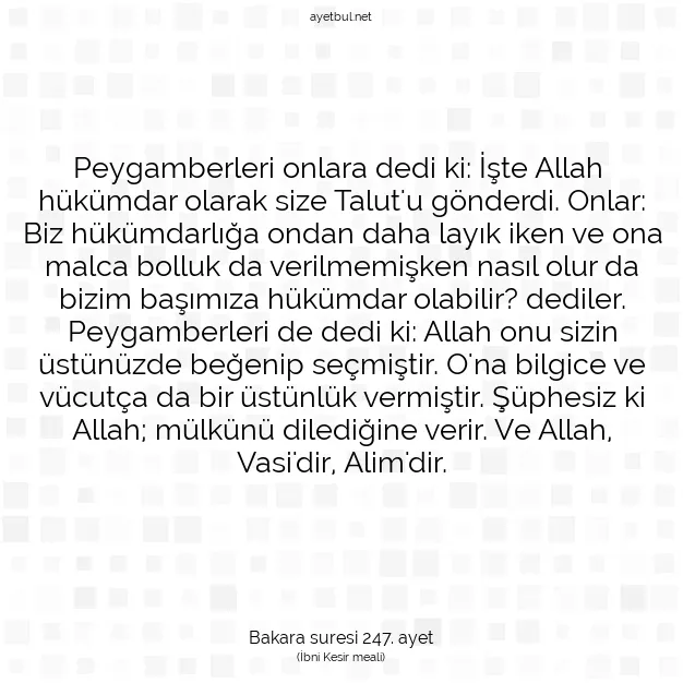 Ayetbul | Kuran Mealleri | Quran | Bakara suresi 247. ayet