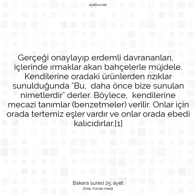 Ayetbul | Kuran Mealleri | Quran | Bakara suresi 25. ayet