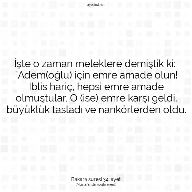 Ayetbul | Kuran Mealleri | Quran | Bakara suresi 34. ayet