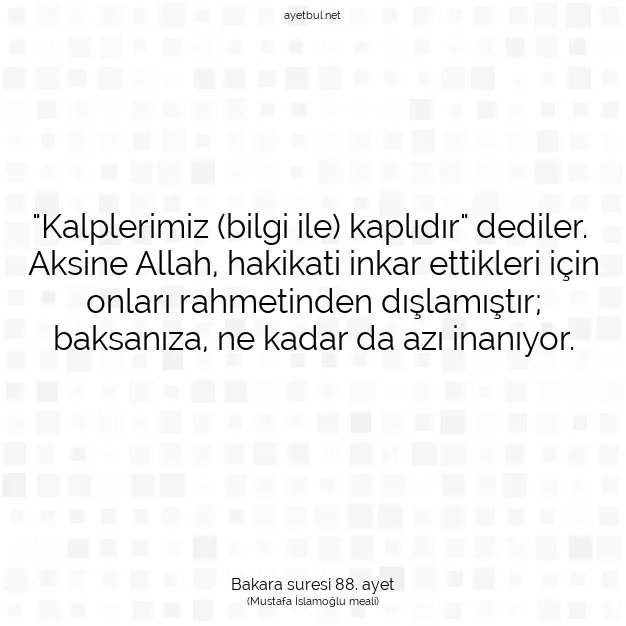 Ayetbul | Kuran Mealleri | Quran | Bakara suresi 88. ayet