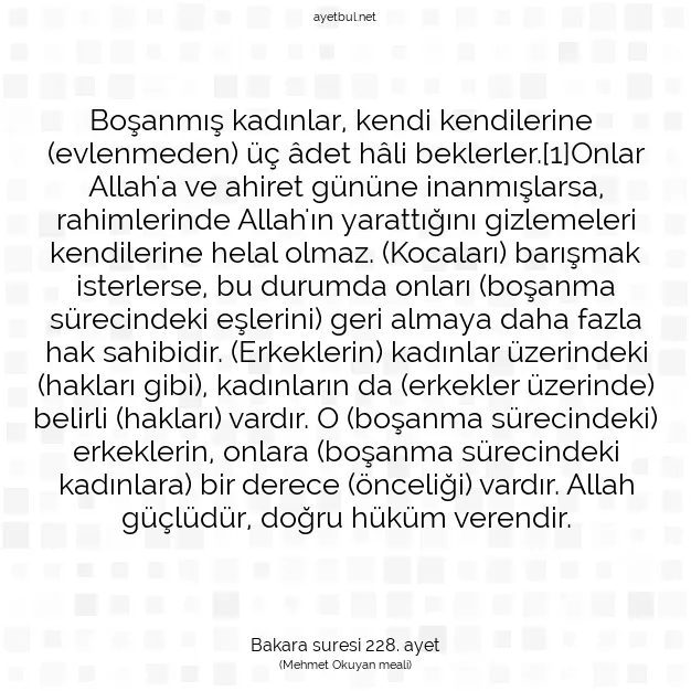 Ayetbul | Kuran Mealleri | Quran | Bakara suresi 228. ayet