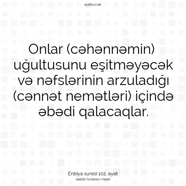 Ayetbul | Kuran Mealleri | Quran | Enbiya suresi 102. ayet