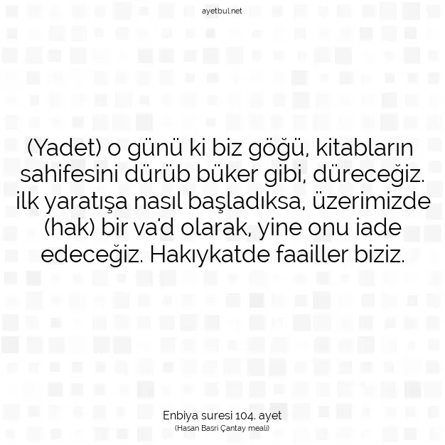 Ayetbul | Kuran Mealleri | Quran | Enbiya suresi 104. ayet