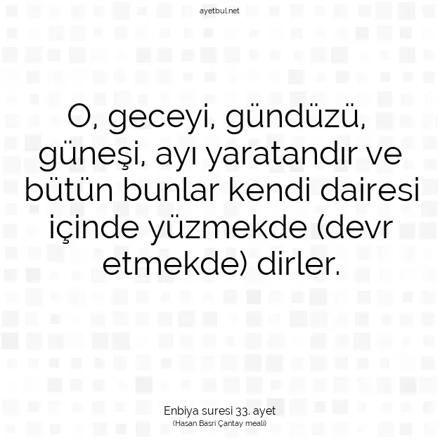 Ayetbul | Kuran Mealleri | Quran | Enbiya suresi 33. ayet