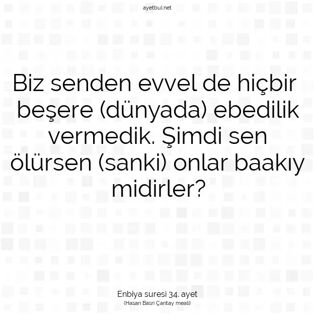 Ayetbul | Kuran Mealleri | Quran | Enbiya suresi 34. ayet