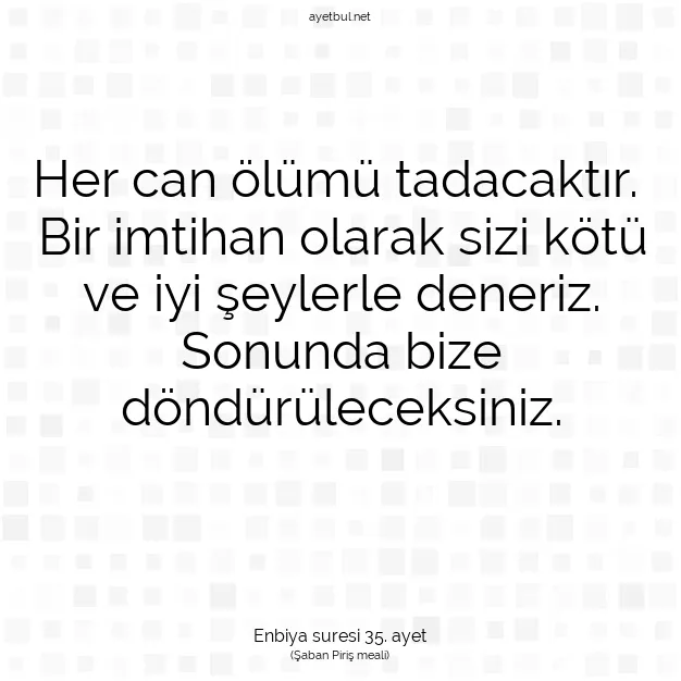 Ayetbul | Kuran Mealleri | Quran | Enbiya suresi 35. ayet