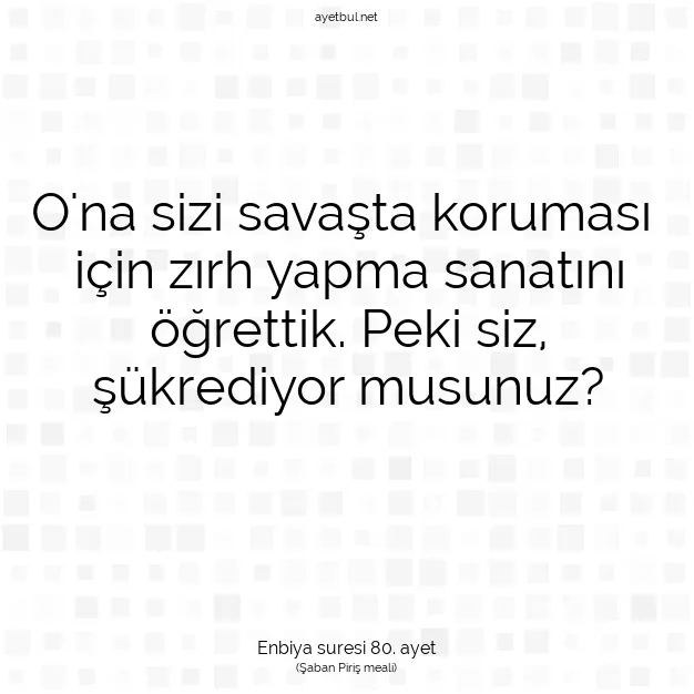 Ayetbul | Kuran Mealleri | Quran | Enbiya suresi 80. ayet