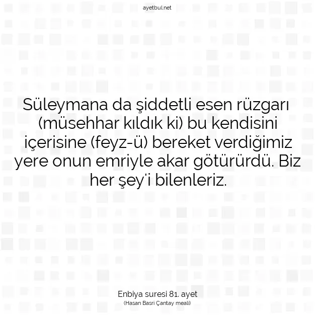 Ayetbul | Kuran Mealleri | Quran | Enbiya suresi 81. ayet