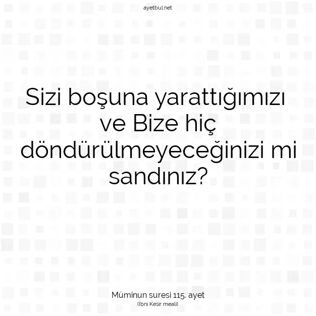 Ayetbul | Kuran Mealleri | Quran | Müminun suresi 115. ayet