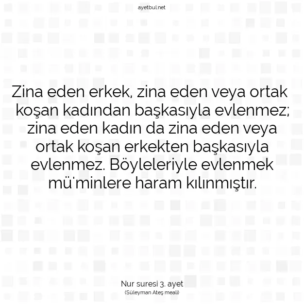 Ayetbul | Kuran Mealleri | Quran | Nur suresi 3. ayet