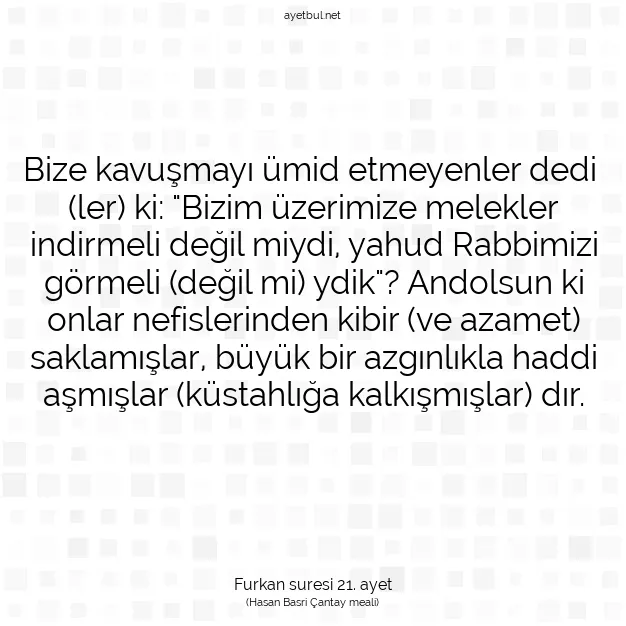 Ayetbul | Kuran Mealleri | Quran | Furkan suresi 21. ayet