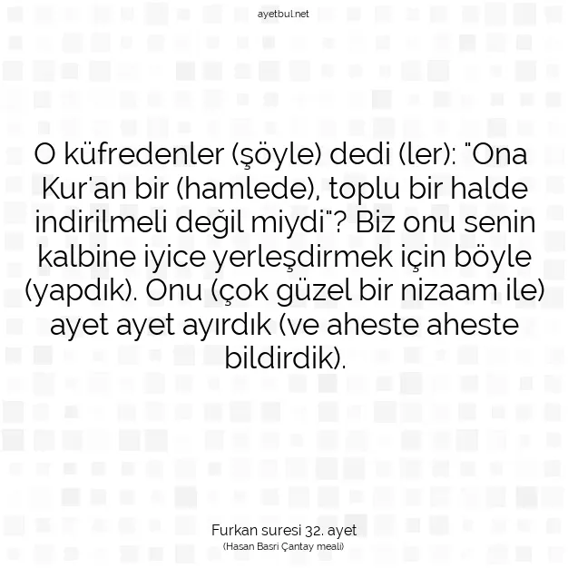 Ayetbul | Kuran Mealleri | Quran | Furkan suresi 32. ayet