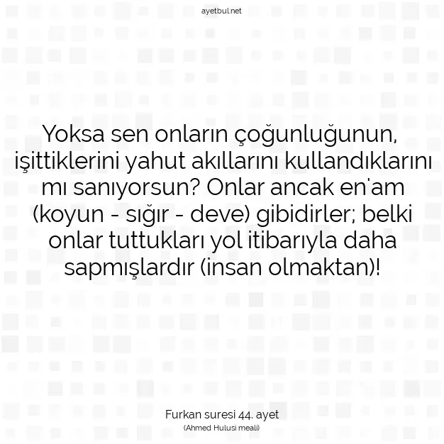 Ayetbul | Kuran Mealleri | Quran | Furkan suresi 44. ayet