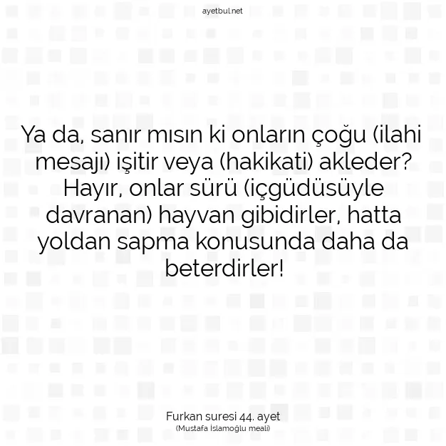 Ayetbul | Kuran Mealleri | Quran | Furkan suresi 44. ayet