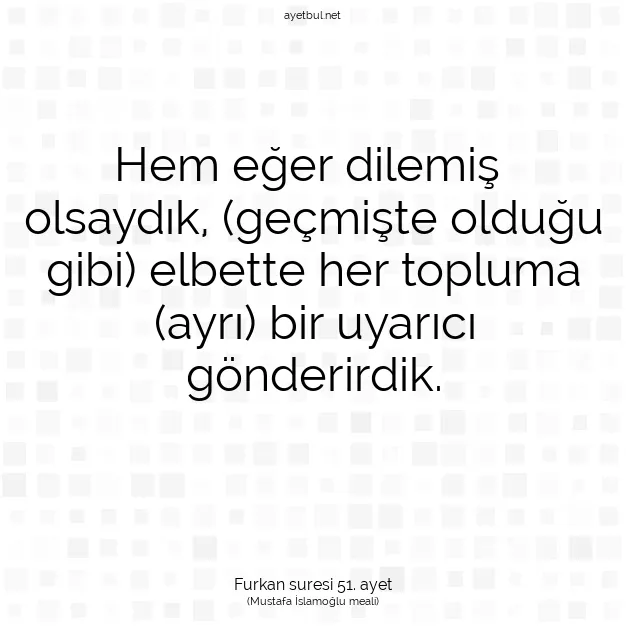 Ayetbul | Kuran Mealleri | Quran | Furkan suresi 51. ayet