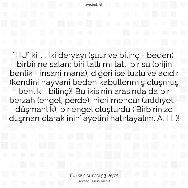 Ayetbul | Kuran Mealleri | Quran | Furkan suresi 53. ayet