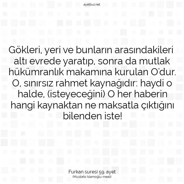 Ayetbul | Kuran Mealleri | Quran | Furkan suresi 59. ayet