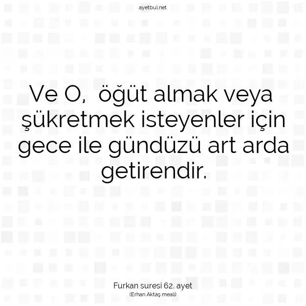 Ayetbul | Kuran Mealleri | Quran | Furkan suresi 62. ayet