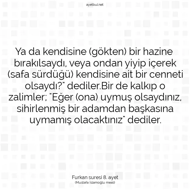 Ayetbul | Kuran Mealleri | Quran | Furkan suresi 8. ayet
