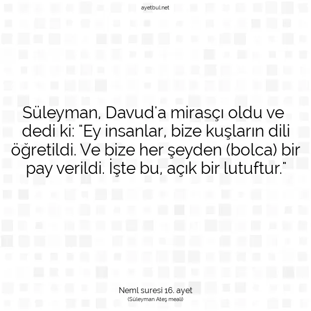 Ayetbul | Kuran Mealleri | Quran | Neml suresi 16. ayet