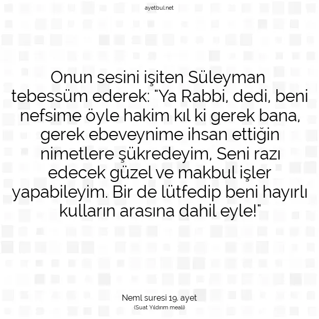 Ayetbul | Kuran Mealleri | Quran | Neml suresi 19. ayet