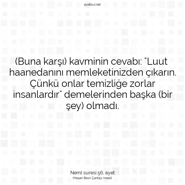 Ayetbul | Kuran Mealleri | Quran | Neml suresi 56. ayet