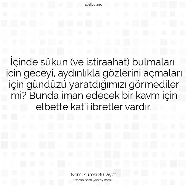 Ayetbul | Kuran Mealleri | Quran | Neml suresi 86. ayet